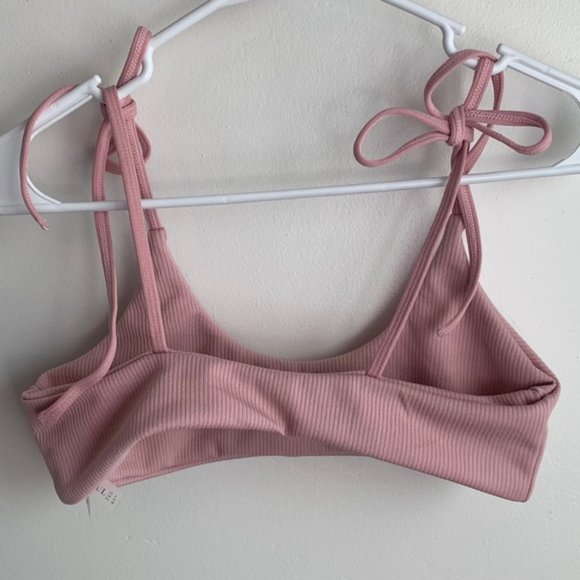 ZAFUL Light Pink Tie Shoulders Ribbed Bikini - Picture 5 of 7